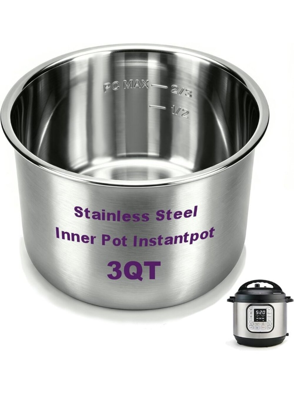 3QT Stainless Steel Instant Pot Inner Pot Replacement - Durable & Easy Clean
